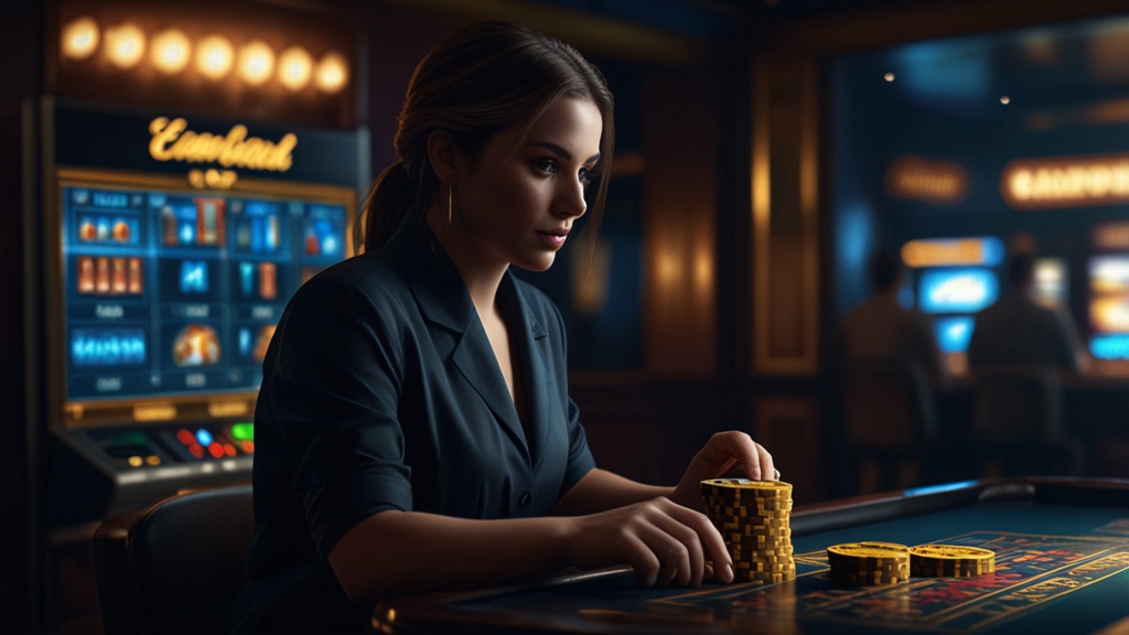 Player viewing deposit options at a glowing casino cashier screen