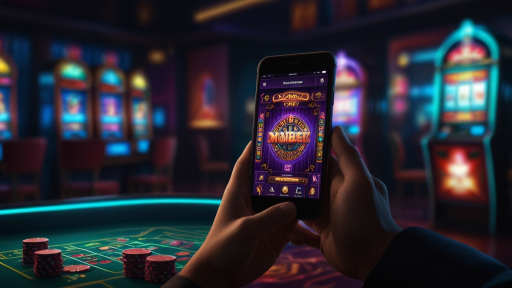 Smartphone showing a casino login app in a dark neon-lit setting