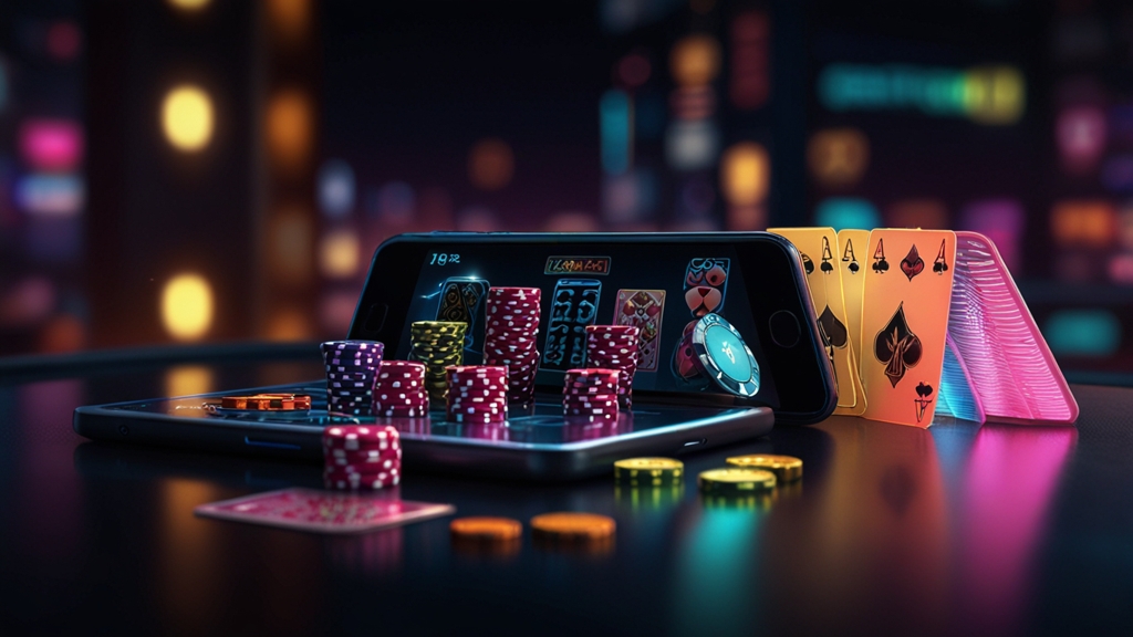 Phone and tablet with security icons in a dark casino setting