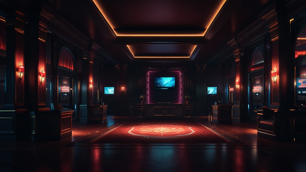 Casino-style login panel beside a registration form in a dark neon-lit setting